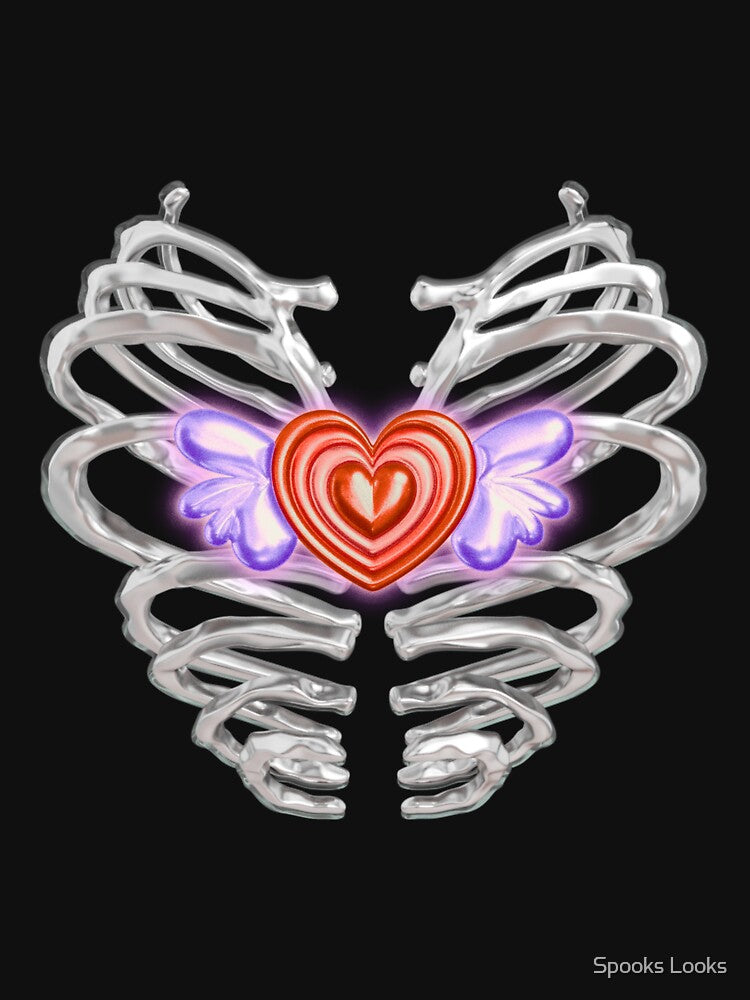 Y2K Kawaii 3D Chrome Ribcage with Heart Wings by Spooks Looks T-Shirts, Hoodie, Sweatshirt | BlankRebels.com (Image 3)