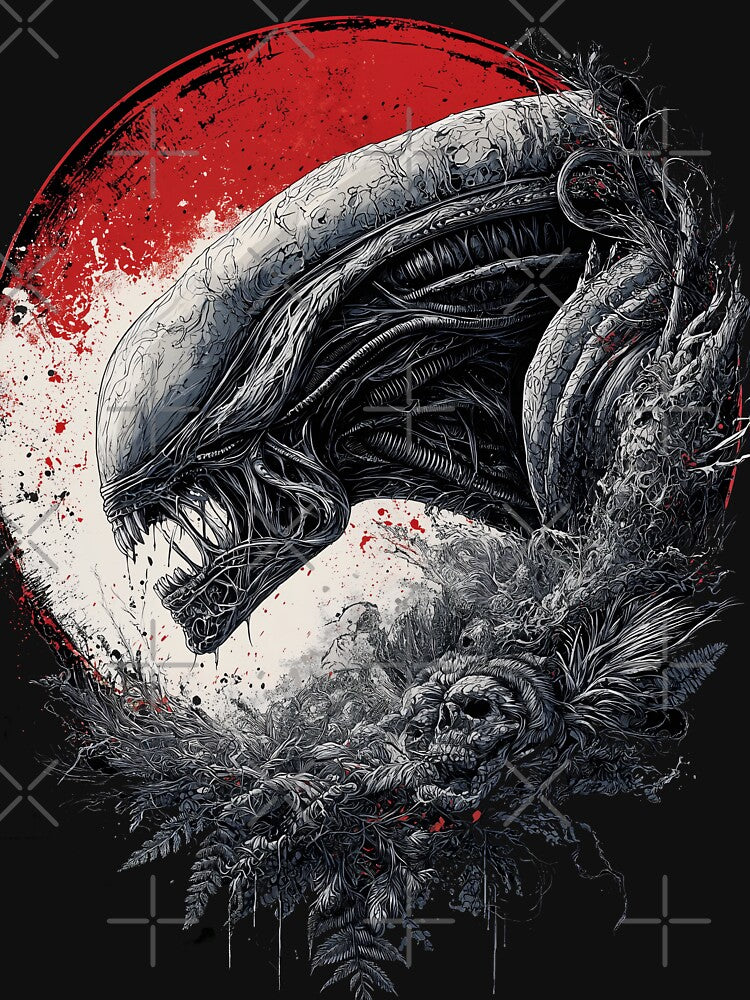 Xenomorph Cosmic Horror Fan Art - Alien Creature Sci-Fi Terror Graphic Tee Design by Senpaiwaves