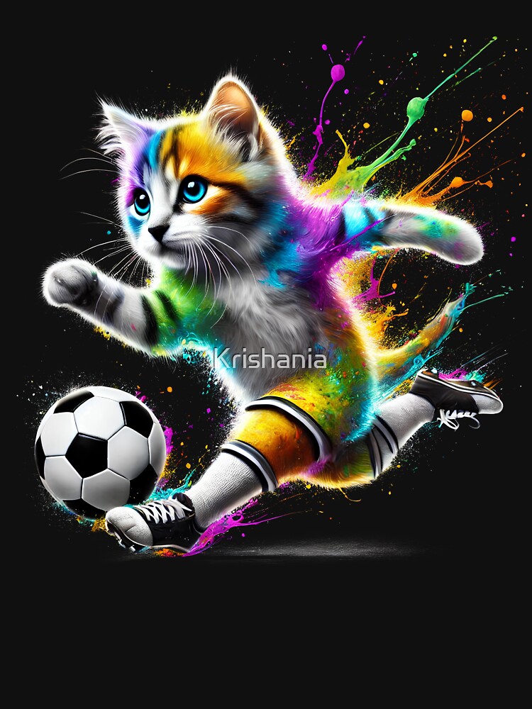 Colorful Cat Playing Soccer Player Kitten Lover by Kimberley King Art  King Art