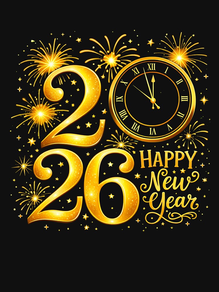 Happy New Year 2026 Gold Celebration Design with Fireworks and Clock, Elegant New Year Countdown Artwork by... (Image 3)