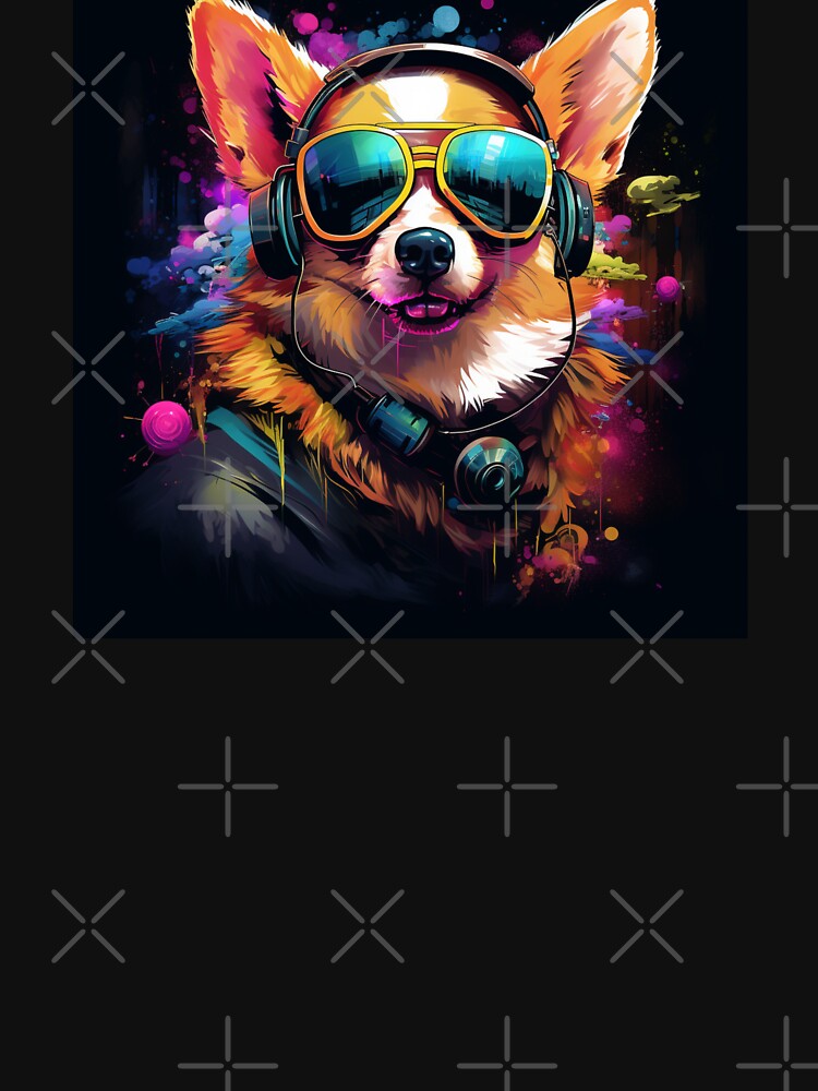 Cyberpunk Corgi Headphones Glass Woof Shaggy Colorfull by GrinGalore