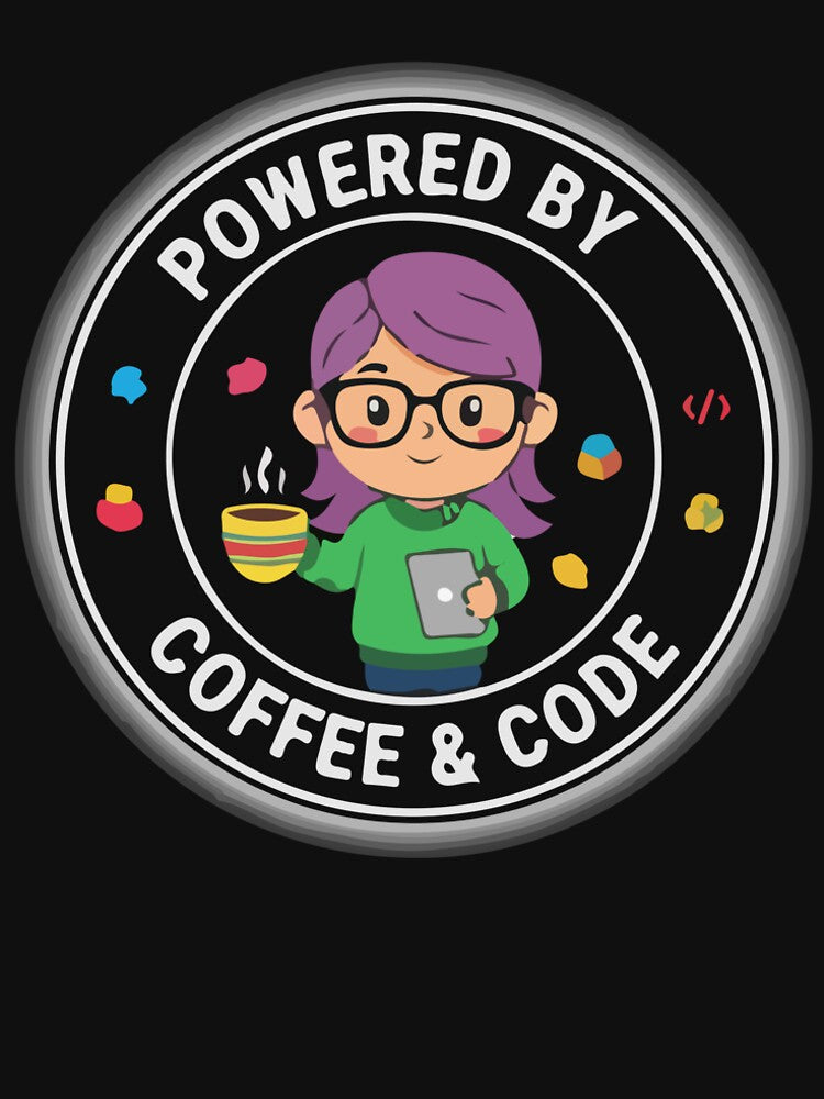Powered By Coffee & Code Cartoon Girl T-Shirt  Programmer Humor Design by Design-Pro-21 Hoodie, Sweatshirt (Image 2)