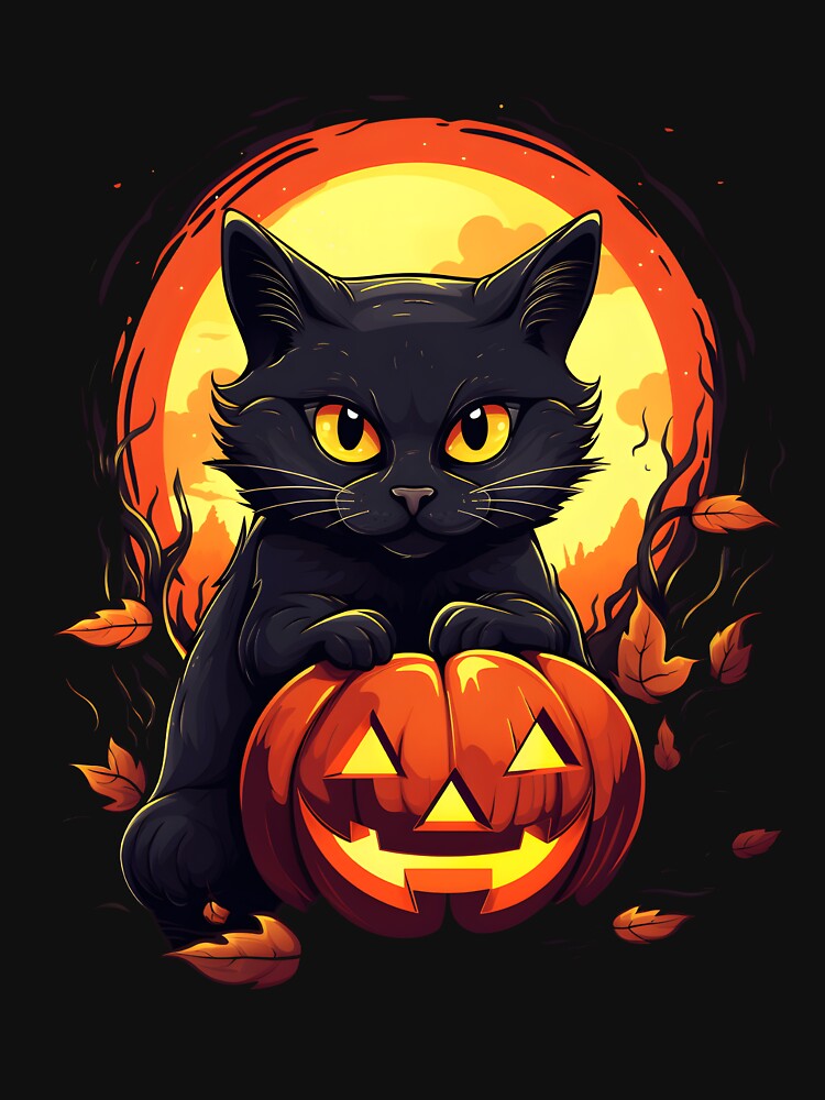 Cute Halloween Black Cat with Pumpkin by NessiCreates T-Shirts, Hoodie, Sweatshirt | BlankRebels.com (Image 3)