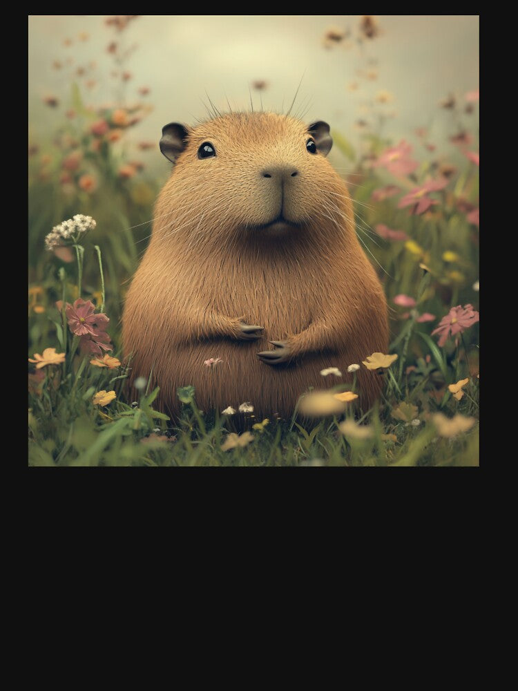 Whimsical Capybara Field Flowers Nature Art T-Shirts, Hoodie, Sweatshirt
