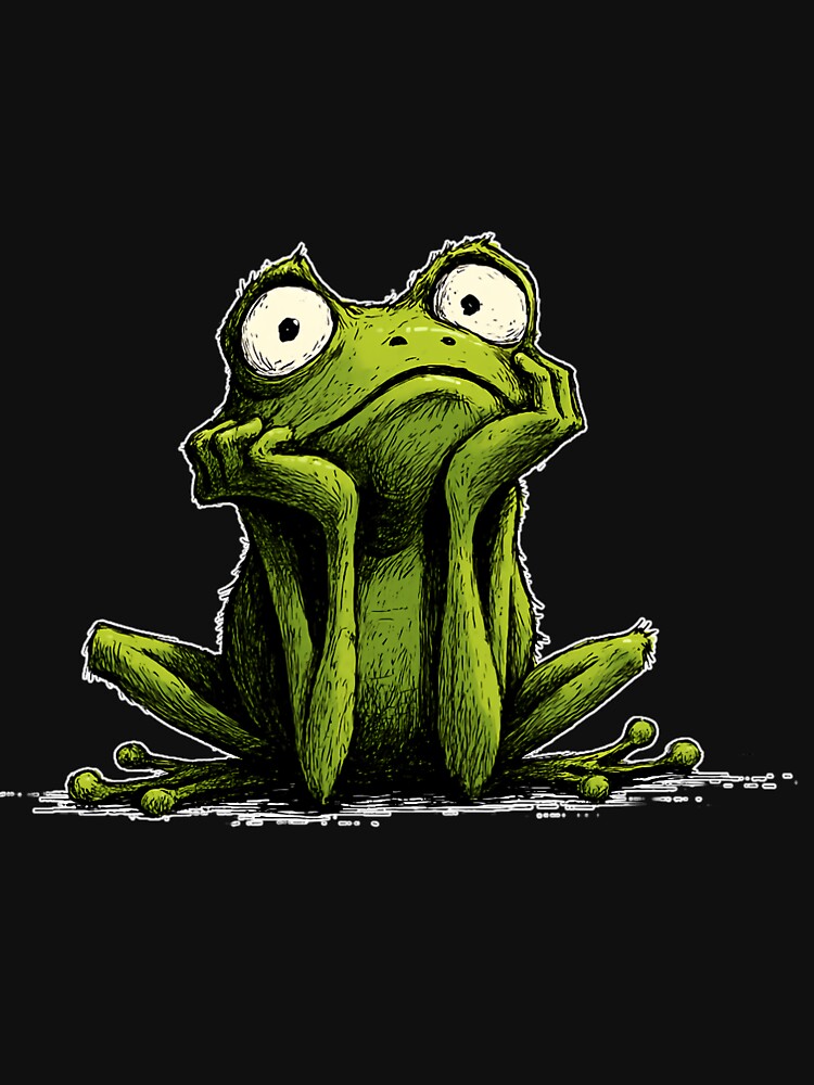 Sad Frog Sitting – Cartoon Frog With Existential Vibes by WakaWakoStudio T-Shirts, Hoodie, Sweatshirt (Image 3)