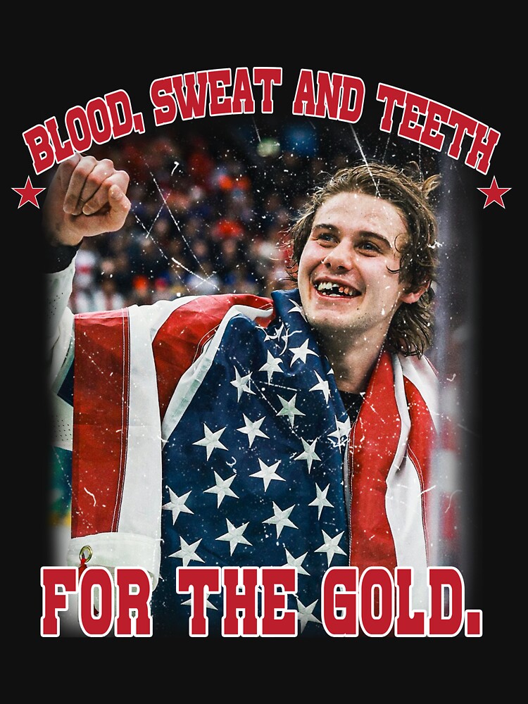 Jack Hughes , Blood Sweat and Teeth for the Gold USA Hockey by ClarenceGarza T-Shirts, Hoodie, Sweatshirt (Image 3)