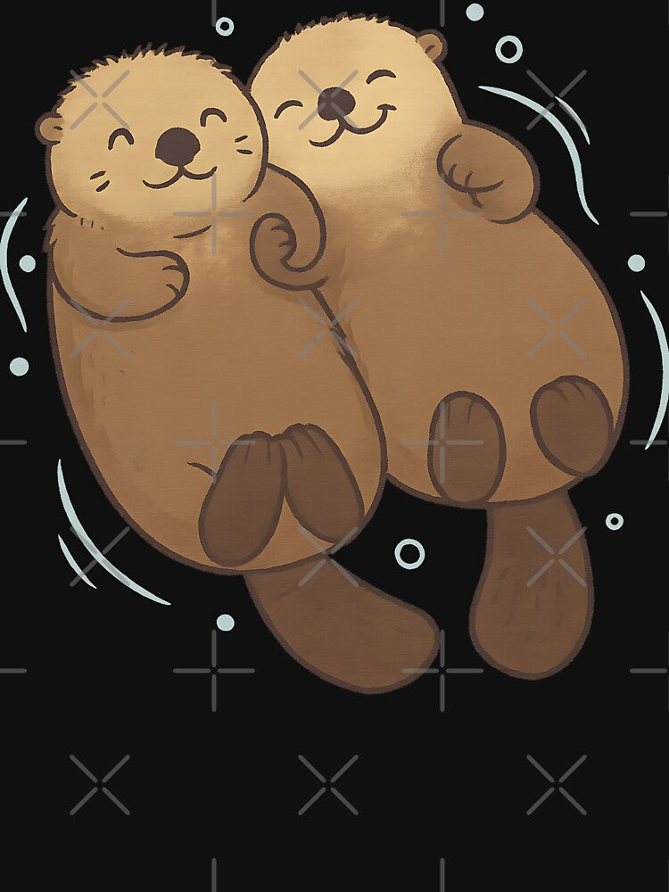 Adorable Cute Otter Couple Holding Hands Cartoon Illustration Gift for Animal Lovers by DrawHandArt T-Shirts,... (Image 3)