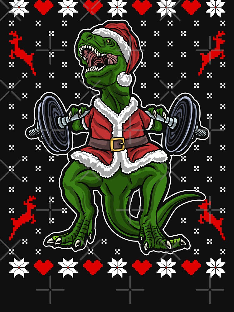 Cute T-Rex in the Gym - Funny Weight Lifting Christmas Dino by madtoyman T-Shirts, Hoodie, Sweatshirt (Image 3)
