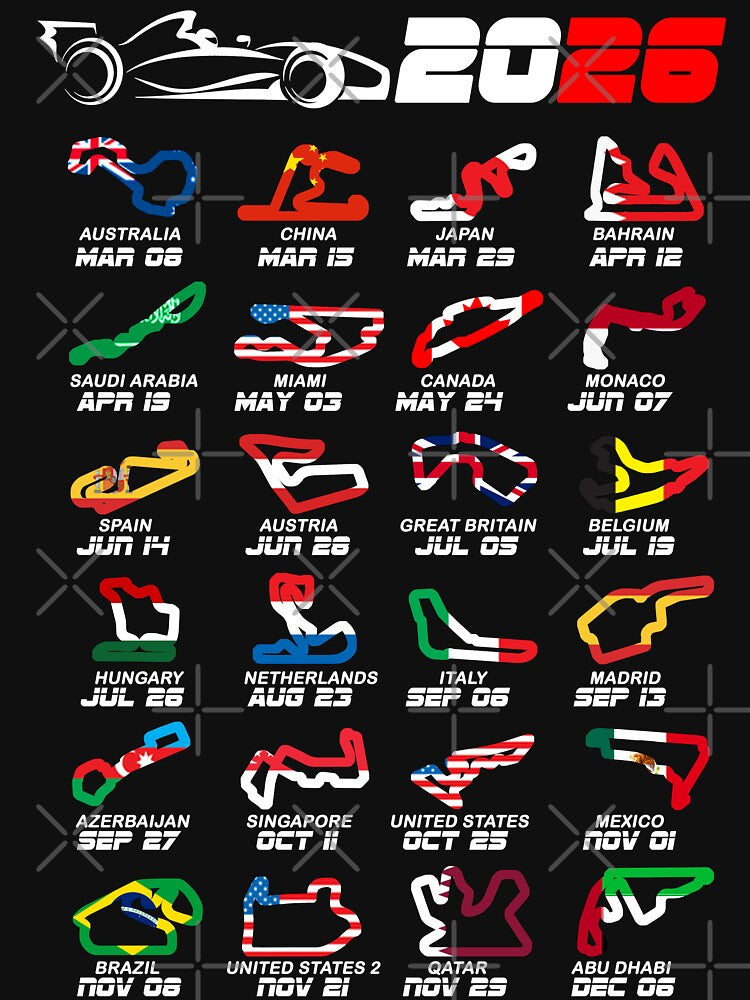 Calendar Formula race cars 2026 circuits colors v2 by ideasfinder T-Shirts, Hoodie, Sweatshirt | BlankRebels.com (Image 3)