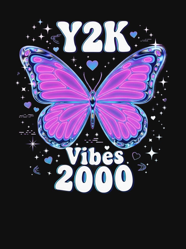 Y2K Chrome Metallic Butterfly Vibes 2000 - Neon Glow & Glitch Aesthetic Tee by mo-carnival Hoodie, Sweatshirt (Image 3)