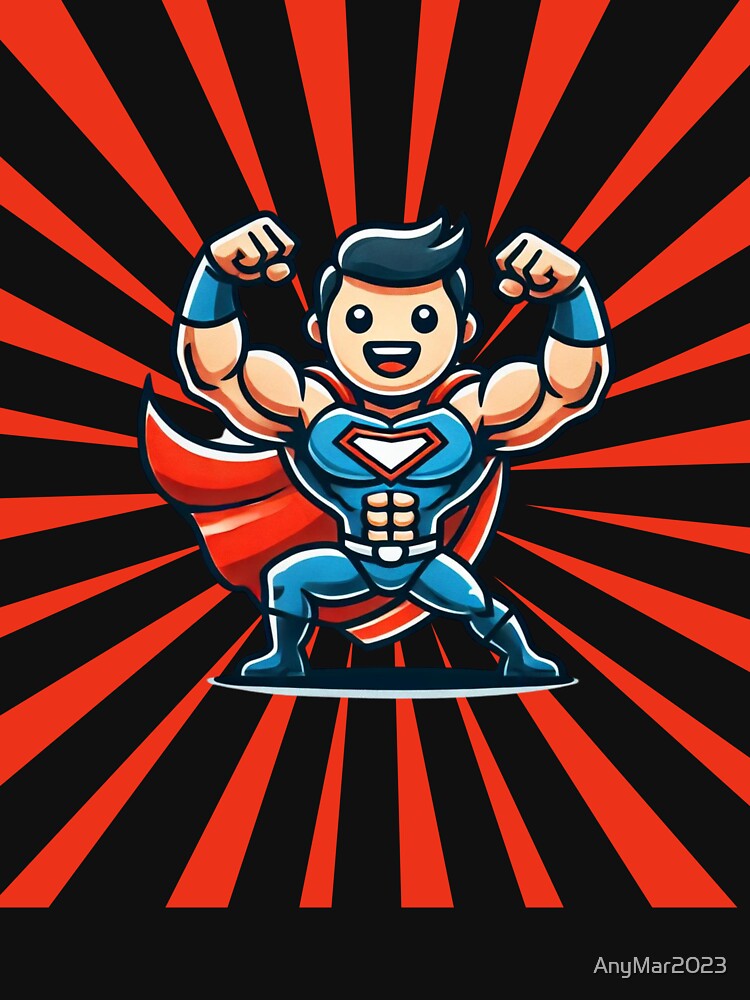 Cartoon Superhero Flexing Muscles in Action by AnyMar2023 T-Shirts, Hoodie, Sweatshirt | BlankRebels.com (Image 3)