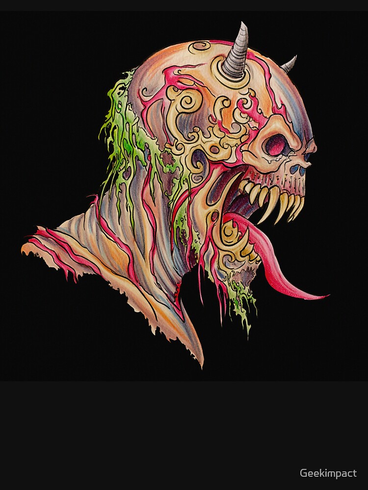 Horror monster vampiric skull terror of evil illustration art by Vintage Designs + T-Shirts, Hoodie, Sweatshirt (Image 3)