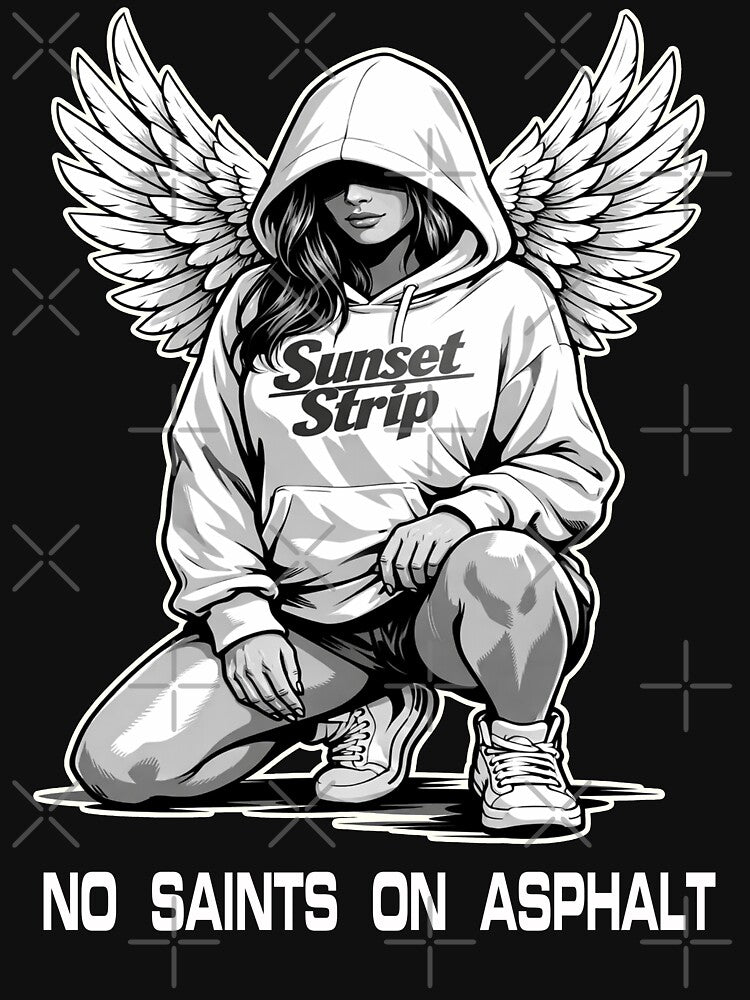 Angel Streetwear Hoodie Art – No Saints on Asphalt Sunset Strip by Versengold T-Shirts, Sweatshirt (Image 3)
