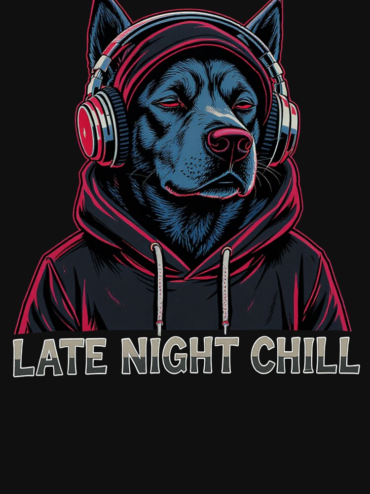 Late Night Chill Dog | Hoodie Dog with Headphones Streetwear Art by ColorSplash123 T-Shirts, Sweatshirt (Image 3)