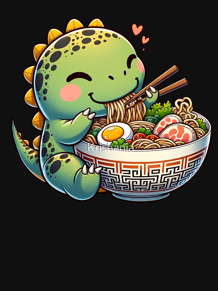 Kawaii Dinosaur Eating Ramen Noodle Anime Japanese Food Lover by Kimberley King Art  King Art T-Shirts, Hoodie,... (Image 3)