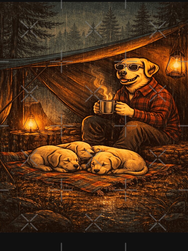 Camping Labrador Dad Under Tarp – Cozy Forest Night by PawPrintCustom T-Shirts, Hoodie, Sweatshirt (Image 3)