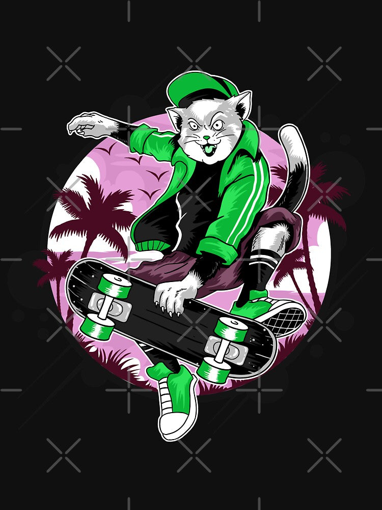 Fierce cat on skateboard in green by urban-color T-Shirts, Hoodie, Sweatshirt | BlankRebels.com (Image 3)