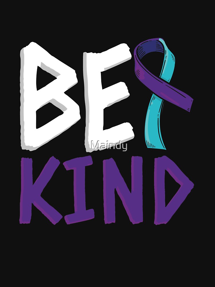 Be Kind T-shirt Suicide Prevention T-shirt Purple and Blue Ribbon T-shirt by Maindy Hoodie, Sweatshirt (Image 3)