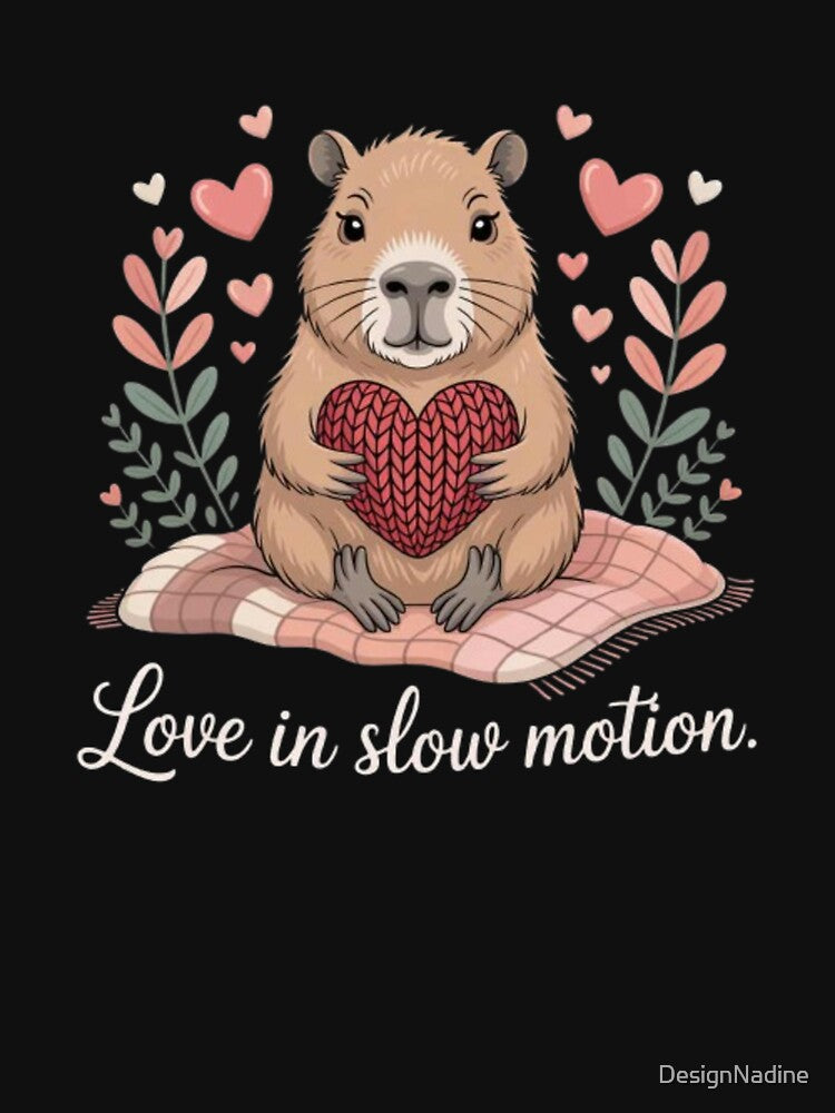 Love in Slow Motion – Cute Capybara Holding Heart by DesignNadine T-Shirts, Hoodie, Sweatshirt | BlankRebels.com (Image 3)