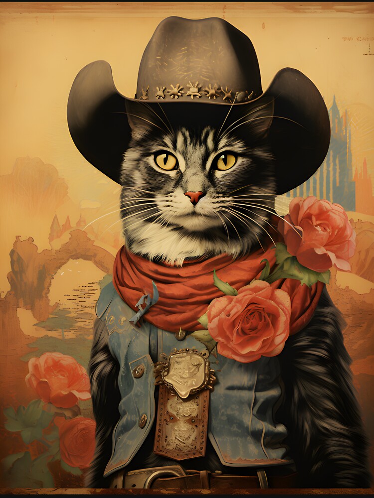 Retro Vintage Cowboy Cat - Whiskered Wild West Adventure by KittyStampedeCo T-Shirts, Hoodie, Sweatshirt (Image 3)