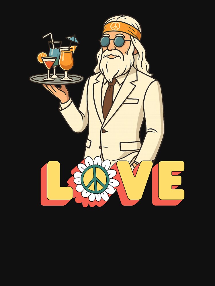 Elderly White Hippie Waiter – Funny Retro Cocktail Server Design by Lunaria Arts T-Shirts, Hoodie, Sweatshirt (Image 3)