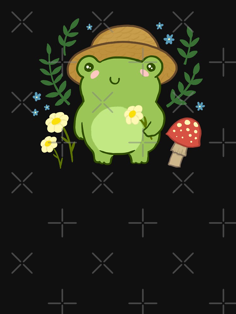 Kawaii Aesthetic Green Frog with Gardener Hat: Funny Cottagecore Froggy, Nature Illustration with Mushroom... (Image 3)