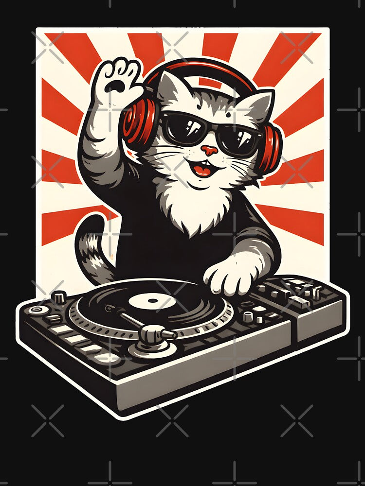 DJ Cat Turntable, Funny DJ Cat Shirt Gift, Electronic Music Lover Graphic Tee for DJs, Music Producers, Party... (Image 3)