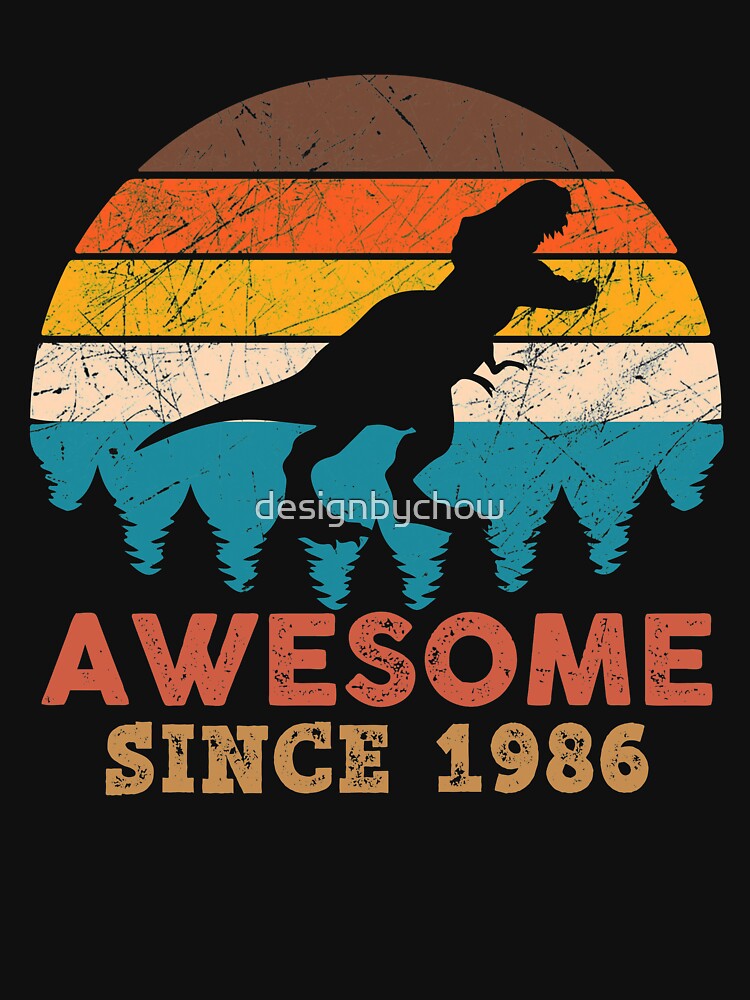 Awesome Since 1986 Retro Vintage Dinosaur 35th Birthday Gift by designbychow T-Shirts, Hoodie, Sweatshirt (Image 3)
