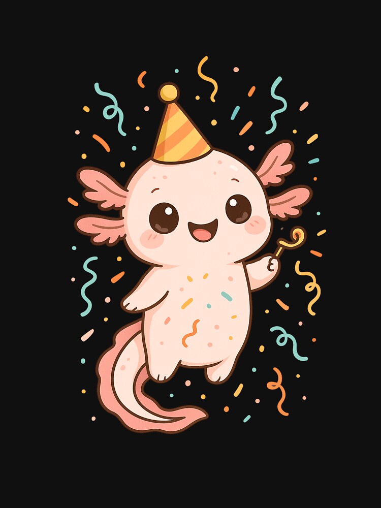 Party Axolotl with Confetti & Hat – Cute Kawaii Birthday Celebration Design by ColorSplash123 T-Shirts, Hoodie,... (Image 3)