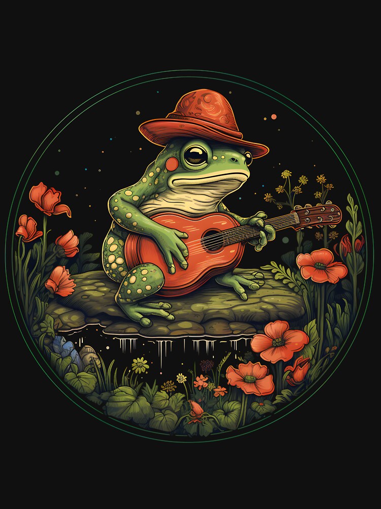 Cottagecore Aesthetic Frog Playing Banjo on Mushroom Cute by anass002 T-Shirts, Hoodie, Sweatshirt (Image 3)