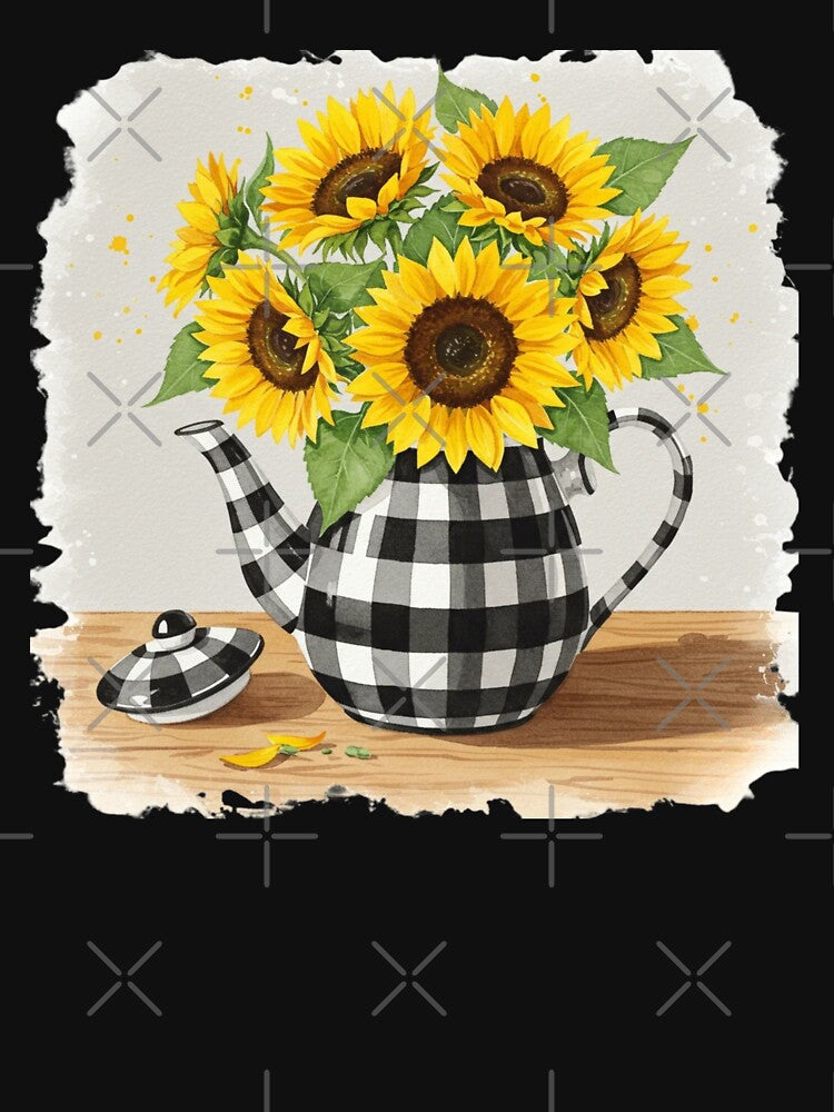 white checked teapot sunflower classic tshirt by anandsiva2703 Hoodie, Sweatshirt | BlankRebels.com (Image 3)