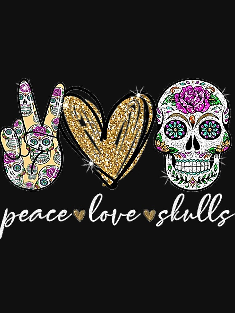 Peace Love Sugar Skull Hippie Heart Skulls Lover Gift by AntonetteSimo T-Shirts, Hoodie, Sweatshirt (Image 3)