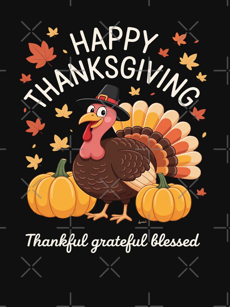 Thankful Grateful Blessed Happy Thanksgiving Turkey Womens by ryukaizox1 T-Shirts, Hoodie, Sweatshirt (Image 3)
