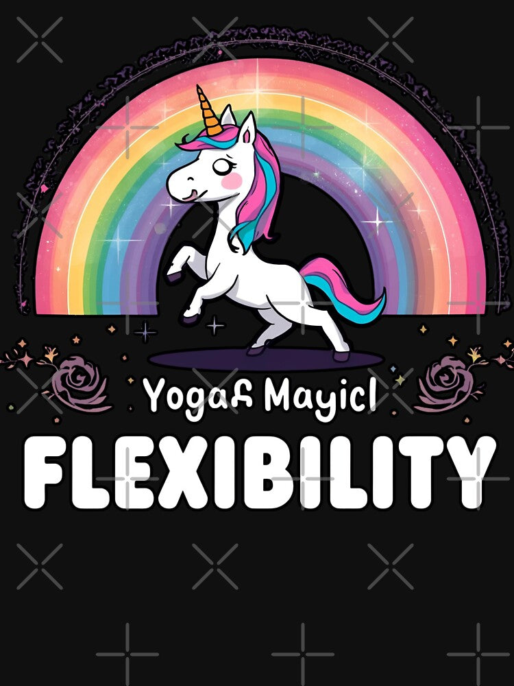 Unicorn doing yoga pose and rainbow aura shining, Magical Flexibility 2 by Neon G