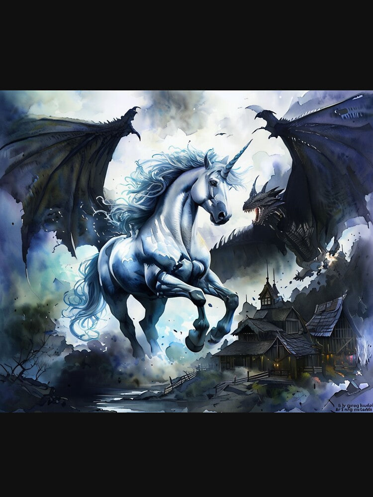 Giant Unicorn Protecting a Village by Collection de trésors T-Shirts, Hoodie, Sweatshirt | BlankRebels.com (Image 3)
