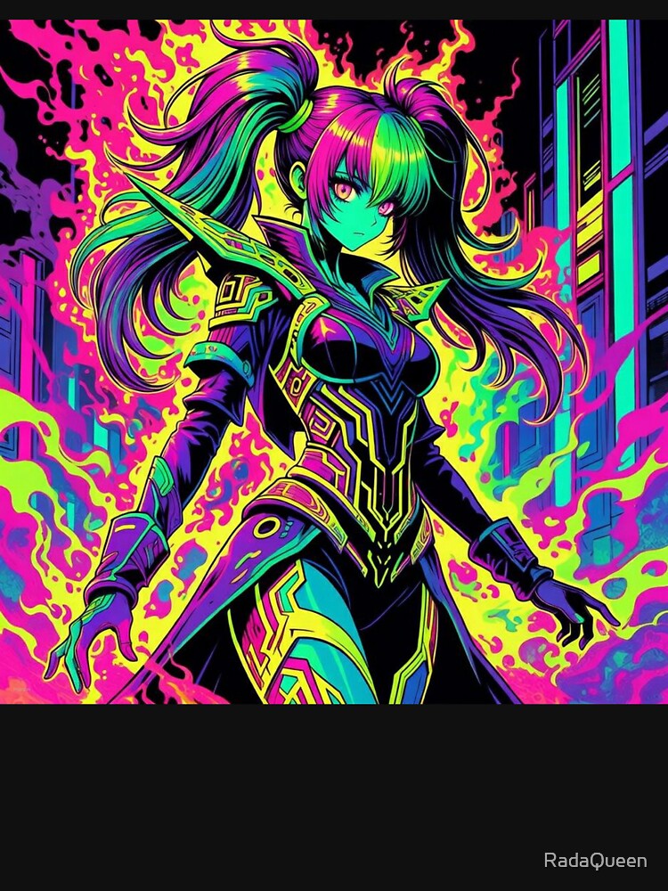 Cyber Flame: Neon Anime Warrior T-Shirts, Hoodie, Sweatshirt