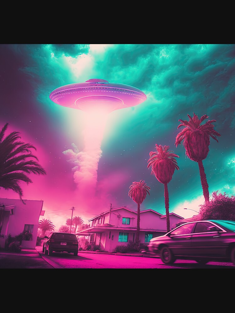 Nostalgic Alien Invasion: A Vaporwave Artwork of Extraterrestrial Encounter by Mullet Monkey T-Shirts, Hoodie,... (Image 3)
