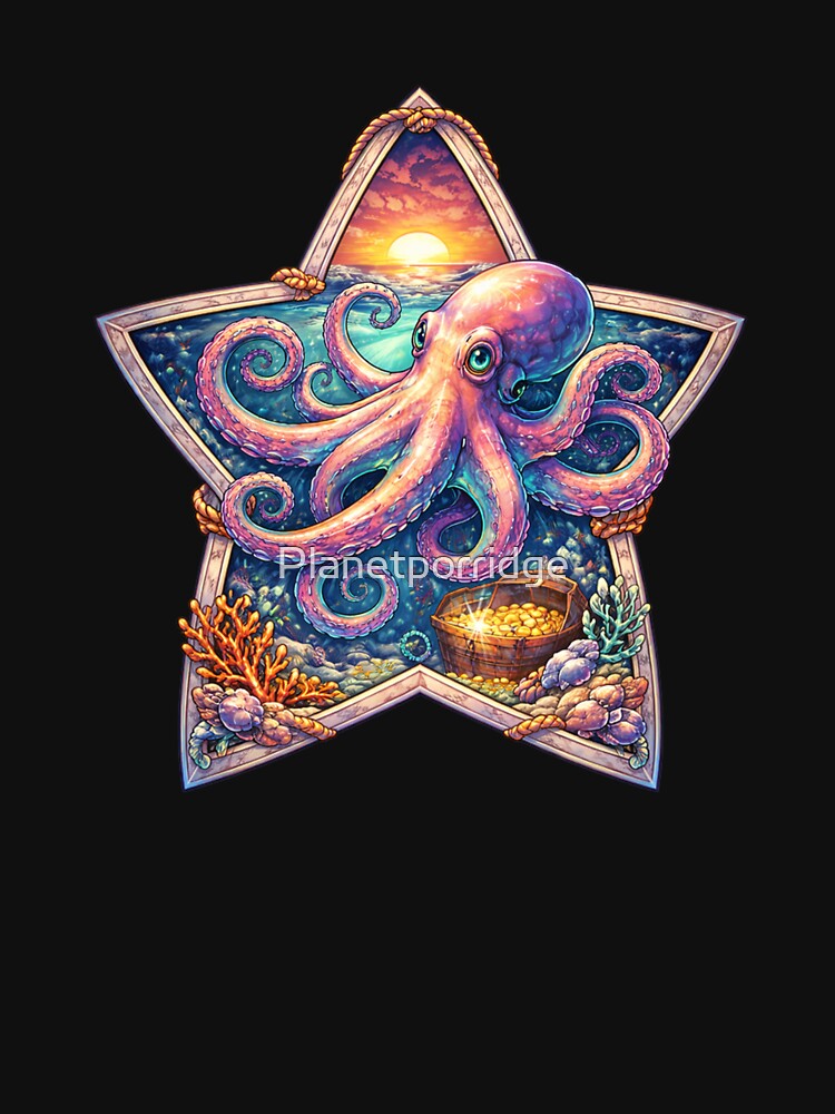 Octopus Sunset Design In A Star by Planetporridge T-Shirts, Hoodie, Sweatshirt | BlankRebels.com (Image 3)