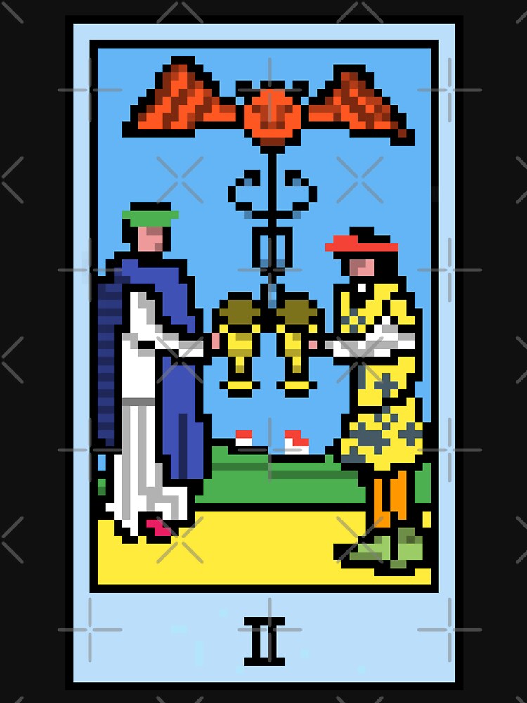 Wait, is this pixel art tarot? Black - Minor Arcana 'Two of Cups' (Design for T-shirt, stickers and other... (Image 3)