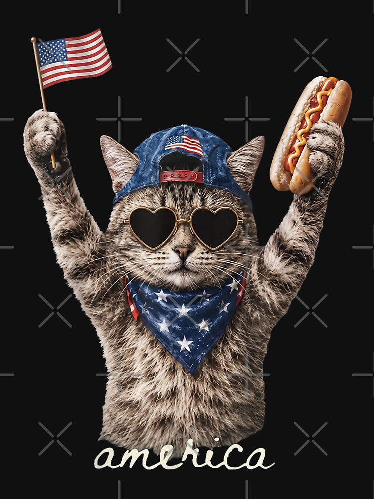 Retro America Cat Hot Dog Lovers Patriotic US Flag by studiopekepeke