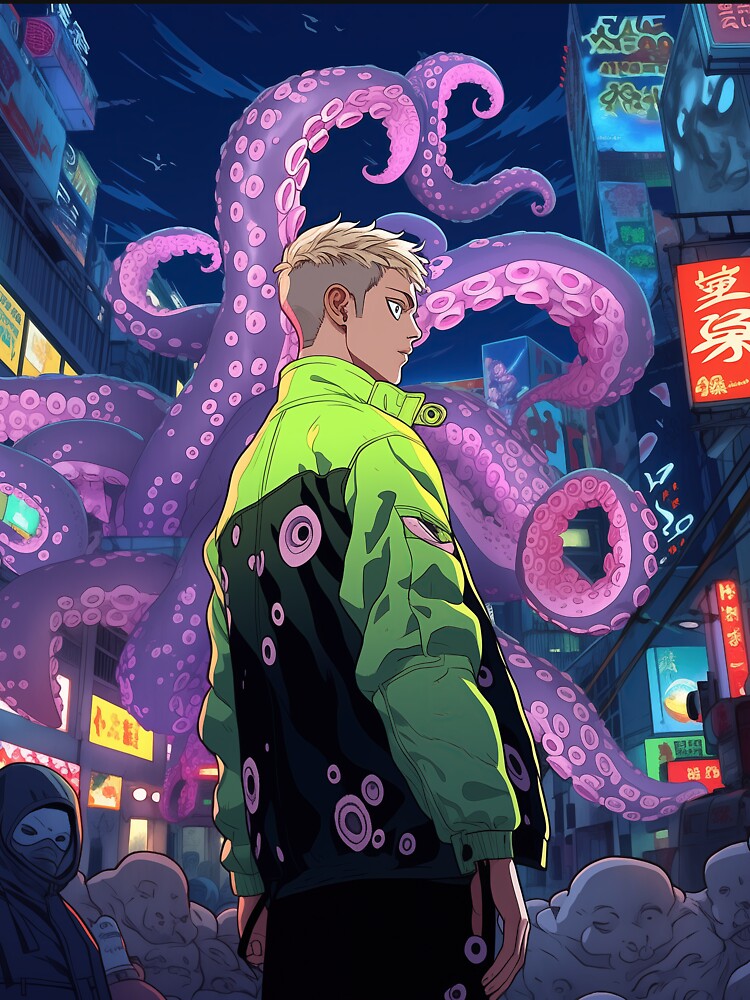New Monster anime boy in cyberpunk city with tentacles portrait art by TheArtistOf2022 T-Shirts, Hoodie, Sweatshirt (Image 3)
