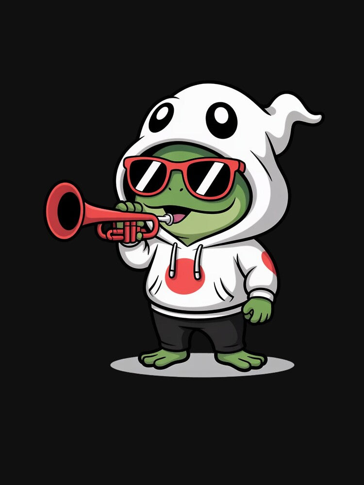 Cute Chibi Frog Halloween – Ghost Hoodie Hip-Hop Music Cartoon by ColorSplash123 T-Shirts, Sweatshirt (Image 3)