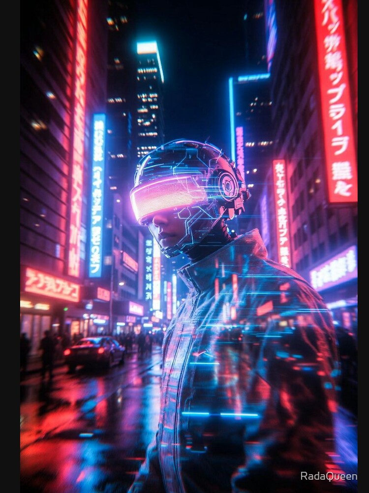 Cyberpunk Neon Visor Rider – Futuristic Helmet Glow in Japanese Neon Streets by RadaQueen T-Shirts, Hoodie,... (Image 3)