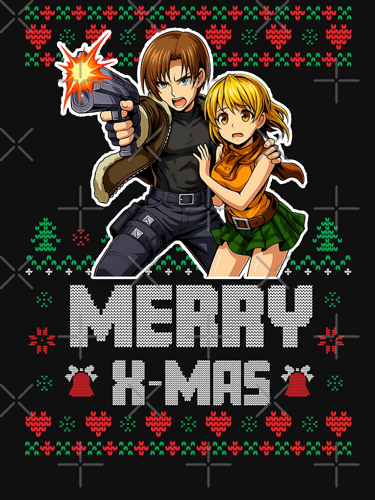 Christmas Resident Evil Leon Classic Retro Xmas Gaming Art by Back2Collage T-Shirts, Hoodie, Sweatshirt (Image 3)