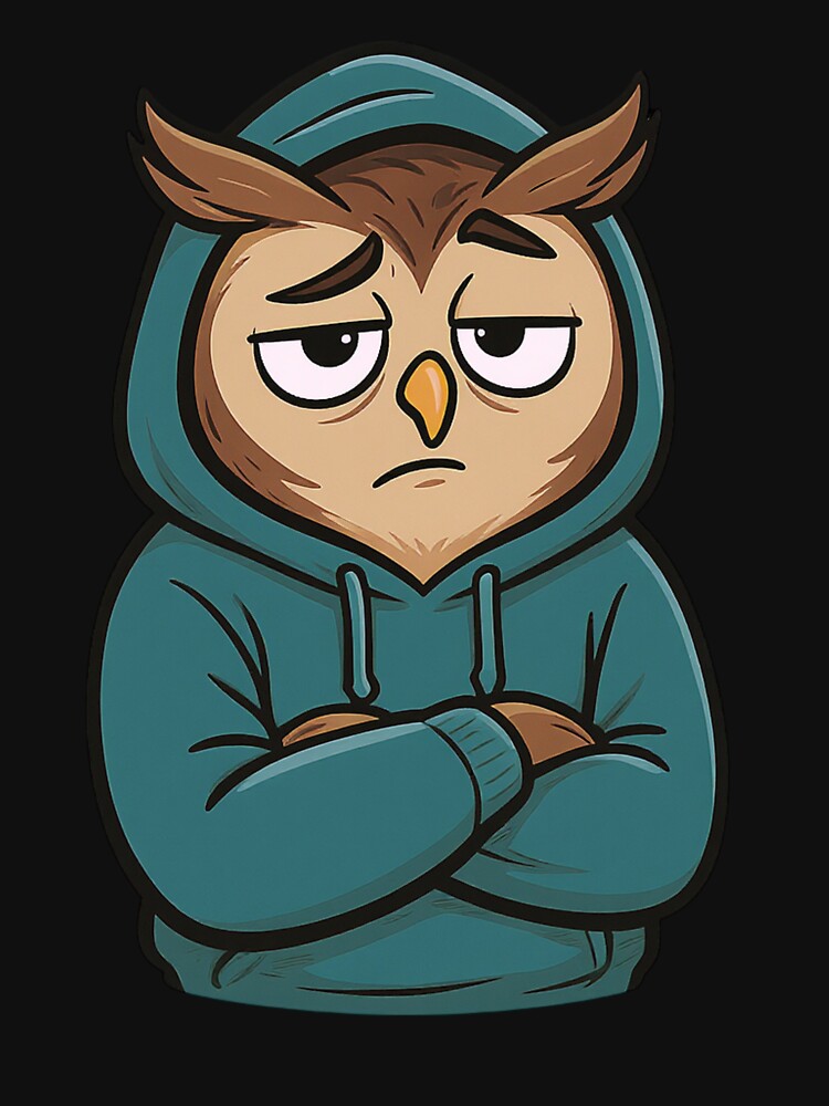 Overthinking Owl in Hoodie | Funny Thoughtful Chibi Owl Cartoon by ColorSplash123 T-Shirts, Sweatshirt (Image 3)