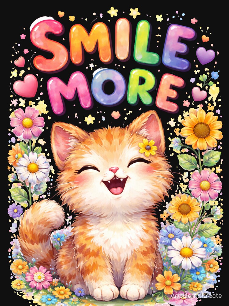 Smile More – Cute Cat Positive Quote by ArtsBorn2Create