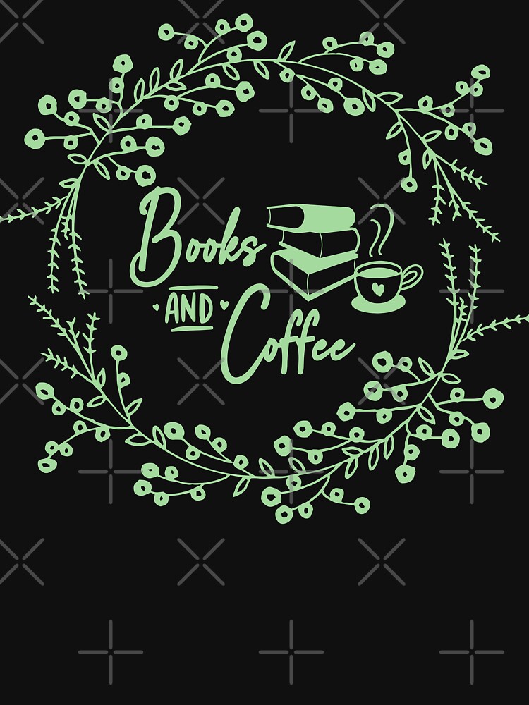 Books and Coffee Book Lover Quote - Pastel Green Wildflower Wreath Quote in Script Typography by Cawaiico... (Image 3)