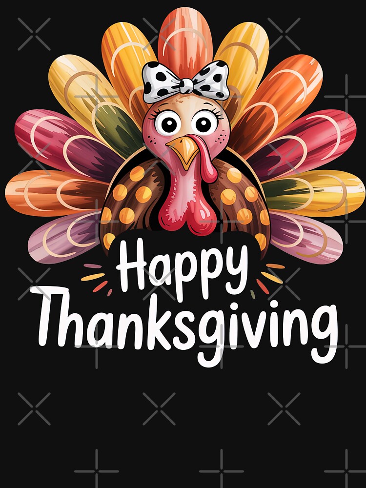 Happy Thanksgiving Cute Turkey With Bow Graphic by SpookshowDesign T-Shirts, Hoodie, Sweatshirt | BlankRebels.com (Image 3)