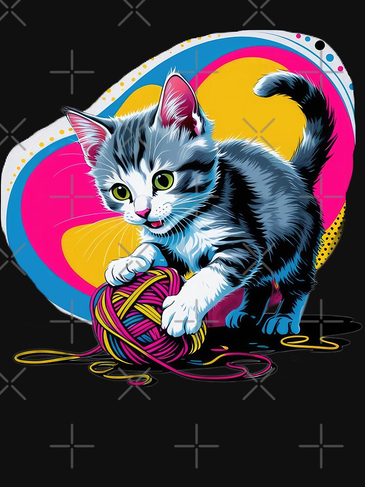 cute funny cat kitten with yarn and abstract colorful shapes, cute cat,cute funny by Expressions-Sel