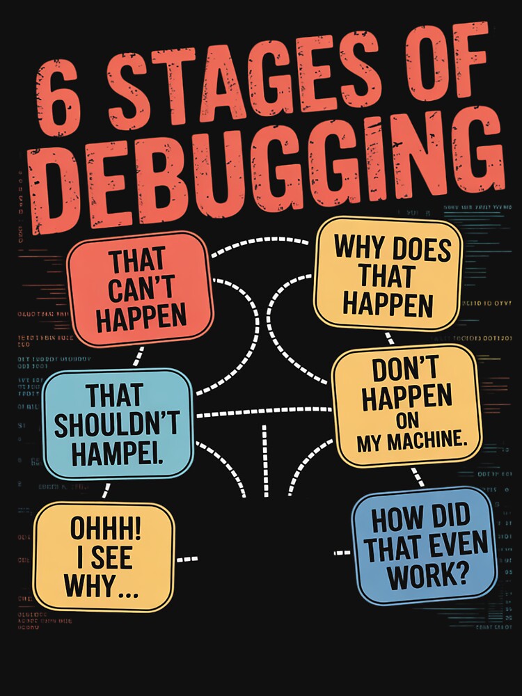 6 Stages of Debugging Full Stack Coder Software Developer by MelSurf T-Shirts, Hoodie, Sweatshirt | BlankRebels.com (Image 3)